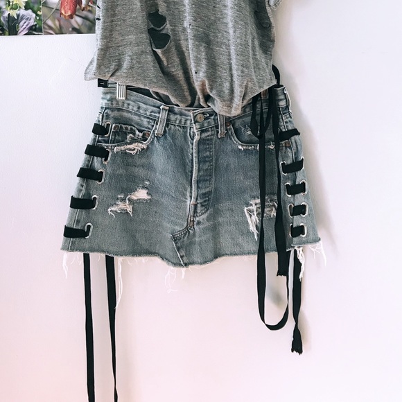 Lyz Olko Dresses & Skirts - Denim Laced mini skirt. Size Small.